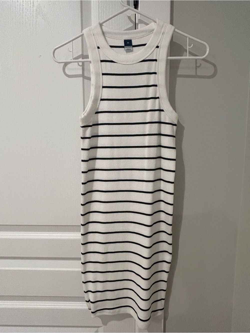 Old Navy White and Black Striped Sleeveless Ribbed Mini Dress